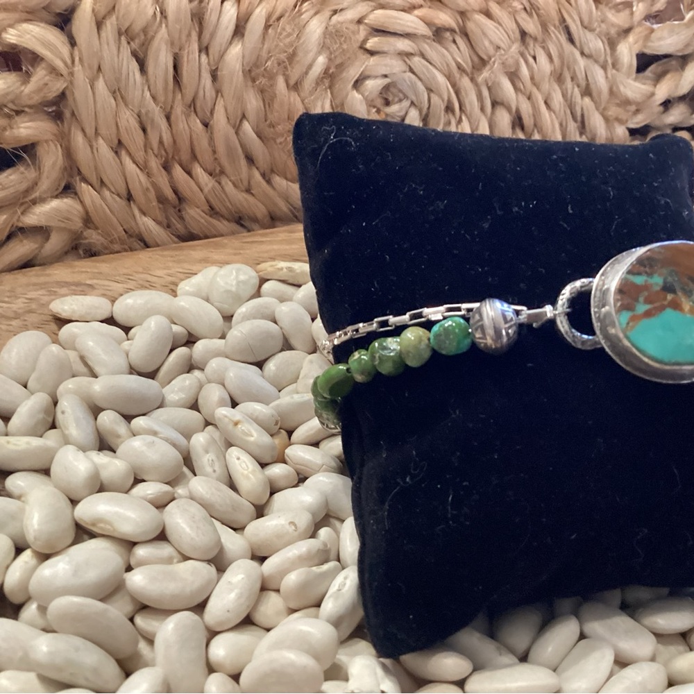 Turquoise and Sterling Silver Women's Beaded Bracelet - Picture 2 of 6
